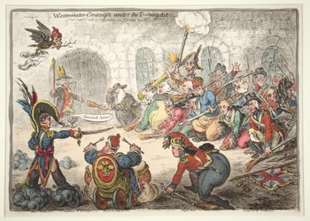 Westminster-vernepliktige under opplæringsloven, 1806 (håndfarget gravering)