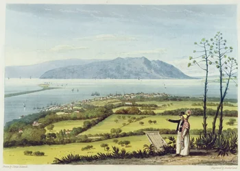 Kingston og Port Royal fra Windsor Farm, fra 'A Pictureseque Tour of the Island of Jamaica', gravert av Thomas Sutherland, 1825
