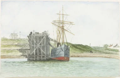 Albert Edward Docks. S.S. Willkarnman (akvarell, kroppsfarge og blyant på papir)