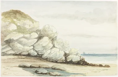 Durham Coast nær Marsden (akvarell, kroppsfarge og blyant på papir på kort)