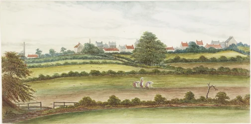 Monkseaton fra nord (akvarell, blyant og kroppsfarge på papir)