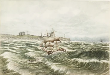 Rescue off Tynemouth (akvarell og kroppsfarge på papir)