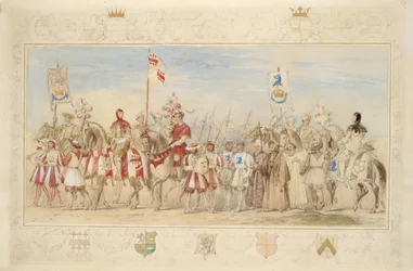 William Earl of Craven, Knight of the Griffin og Henry de la Poer Beresford, markis av Waterford, Knight of the Dragon, 1839 (blyant, wc, gouache og gullmaling på papir) (se også 366230)