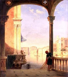 En venetiansk terrasse (olje på lerret)