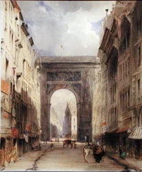Rue Vivienne og Porte St. Denis, Paris, ca. 1830 (akvarell på papir)