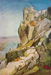 Skisse i Portugal, maurisk borg sett fra Penha, maurisk borg, Mafra, 1837