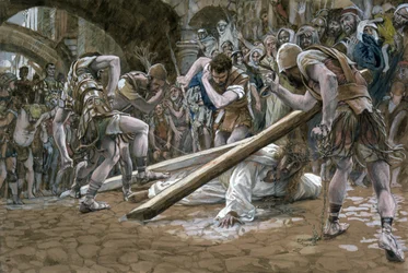 Kristus faller under korset, illustrasjon for The Life of Christ, ca. 1884-96 (wc og gouache på papp)