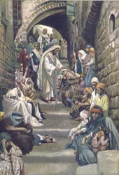 I landsbyene ble de syke brakt til ham - fra "" The Life of Our Lord Jesus Christ"" - 1899 av James Tissot - La vie de notre seigneur Jesus Christ, av Jacques Joseph