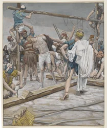 Jesus fratatt sine klær, illustrasjon fra The Life of Our Lord Jesus Christ, 1886-94 (wc over grafitt på papir)