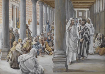 Jesus går i Salomos søylegang, illustrasjon fra Vår Herre Jesu Kristi liv, 1886-96