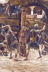 La pisking du visage - The Scourging of the Face - fra "" The Life of Our Lord Jesus Christ"" - 1899 av James Tissot - La vie de notre seigneur Jesus Christ, av Jacques Joseph (Jacques-Joseph) Tissot dit James Tissot ( 1836–1902)