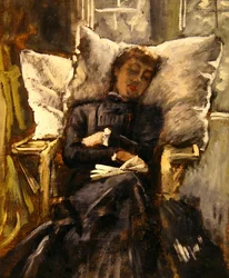Mrs Newton in a Conservatory Chair, ca. 1871 (olje på lerret)