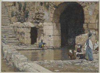 The Blind Man Washes in the Pool of Siloam, illustrasjon fra The Life of Our Lord Jesus Christ, 1886-96 (wc over grafitt på papir)