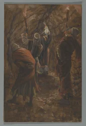 The Chasm in the Rock in the Cave Beneath Calvary, illustrasjon fra The Life of Our Lord Jesus Christ, 1886-94 (wc over grafitt på papir)