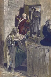 The First Denial of Saint Peter - The First Denial of Saint Peter - from “” The Life of Our Lord Jesus Christ”” - 1899 by James Tissot - La vie de notre seigneur Jesus Christ, by Jacques Joseph (Jacques Joseph) Tissot dit James Tissot (1836-1902)
