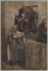The First Denial of Saint Peter, illustrasjon fra The Life of Our Lord Jesus Christ, 1886-94 (wc over grafitt på papir)