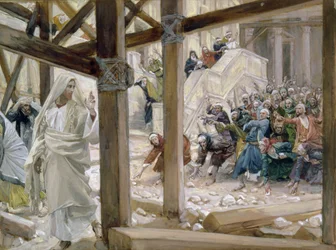 Jødene tok opp steiner for å kaste på ham, illustrasjon for The Life of Christ ca. 1886-96 (gouache på papp)
