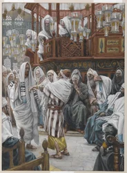 Mannen med den visne hånden, illustrasjon fra Vår Herre Jesu Kristi liv (wc over grafitt på papir)