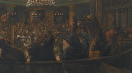Den revne kappen - Jesus dømt til døden av jødene, illustrasjon fra The Life of Our Lord Jesus Christ, 1886-94 (wc over grafitt på papir)