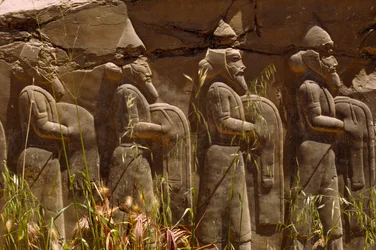 Basrelieff av gamle persiske krigere ved inngangen til Persepolis. Persepolis, Iran.