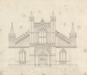 Forberedende tegning for design 11, plate 9 av A Collection of Designs for Rural Retreats