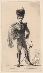 Hussar (recto) Mann med topphatt og bandasjert hode (verso)