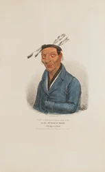 CAW-TAA-WAA-BE-TA eller den klistrede tannen; En chippewa-høvding, fra The Aboriginal Portfolio