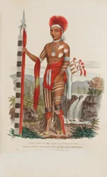 KEE-O-KUCK eller Den våkende reven; den nåværende høvdingen for Sauli-stammen og etterfølgeren til Black Hawk, fra The Aboriginal Portfolio
