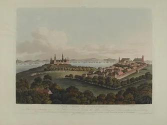 Danmark 1807: The Siege of Copenhagen, gravert av Robert Pollard (1792-1867) og Joseph Constantine Stadler (1780-1812) utgitt i 1807 (farget akvatint)