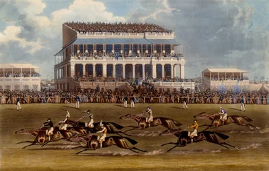 The Grand Stand at Epsom Races, trykk laget av Charles Hunt, 1836 (akvatint)