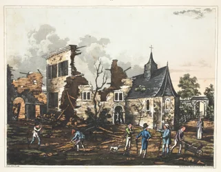 Chateau of Hougoumont: En utsikt over interiøret redusert til en haug med ruiner