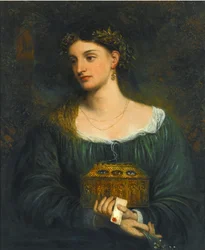 Prerafaelittiske malerier: Pandora (Pandore) par Smetham, James (1821-1889), ca 1865. Olje på lerret, 76,5x61. Privat samling