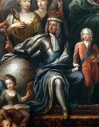 George I og hans barnebarn, prins Frederick, detaljer fra Painted Hall