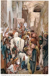 Kvinnen med blødninger berører kanten av Jesu kappe og blir helbredet, ca. 1890