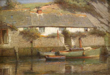 A Riverside Cottage (olje på lerret)