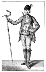 James Boswell, esq i kjolen til en væpnet korsikansk høvding, 1769.