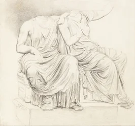 Studie av to hodeløse klassiske statuer