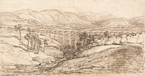 The Vale of Llangollen (penn og brunt blekk på papir)