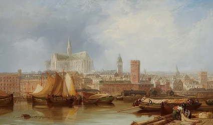 Utsikt over Köln med den uferdige katedralen