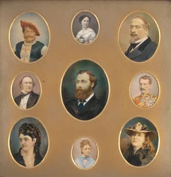 Ni portretter i original Passe-Partout, 1880-tallet.