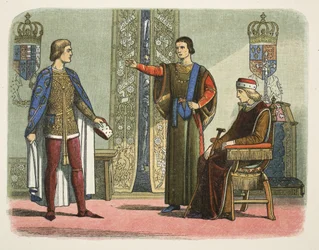 Henry VI og hertugene av York og Somerset, september 1450, fra A Chronicle of England BC 55 til AD 1485, pub. London