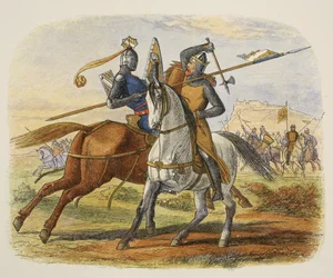 Sir Robert Bruce dreper Sir Henry Bohun, fra A Chronicle of England BC 55 til AD 1485, pub. London, 1863
