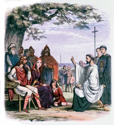 St Augustine forkynner for kong Ethelbert og dronning Bertha, 1800-tallet