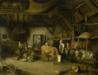 Bondeinteriør, ca. 1830–1860 (olje på lerret)