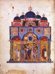Illustrasjon fra Homilies on the Virgin, bysantinsk manuskript, 1100-tallet