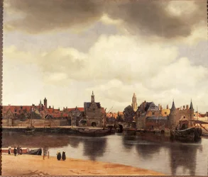 Utsikt over Delft, Nederland, etter brannen (olje på lerret)