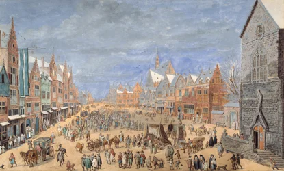En landsbygate med et vertshus om våren (gouache på papir)