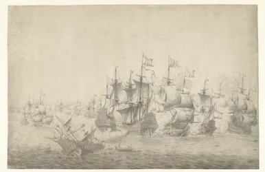 Et sjøslag, muligens ved Lowestoft 13. juni 1665 (venstre side)