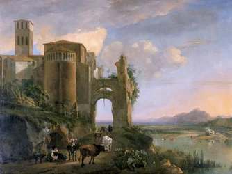 'Elvelandskap med kirken SS Giovanni e Paolo, Roma', ca. 1630-1652