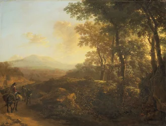Italiensk landskap med muldyrdriver, ca. 1645–1650 (olje på panel)